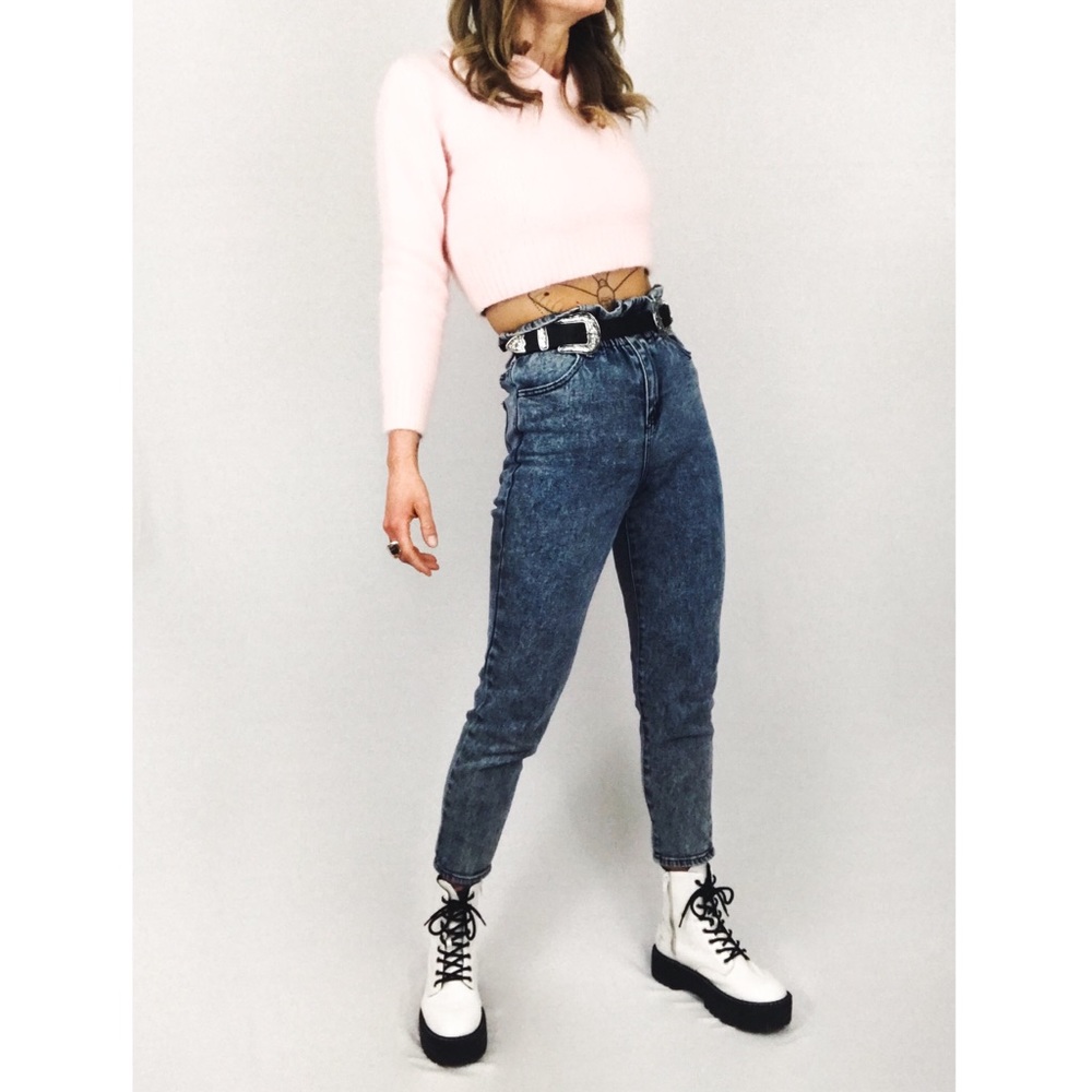 Acid Stonewashed Paperbag Waist Mom Jeans | Size 0
